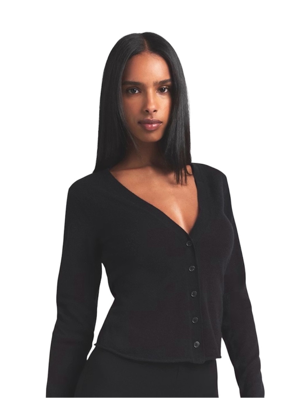 NWT SKIMS Featherweight Cashmere Cardigan Onyx Black XS 100% Sheer VNeck Sweater - Picture 9 of 9